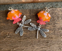Flower and dragonfly earrings